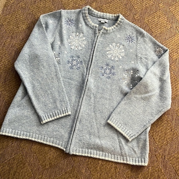 Croft & Barrow Full Zip Cardigan Sweater Embroidered Snowflakes Size 1X - Picture 1 of 8